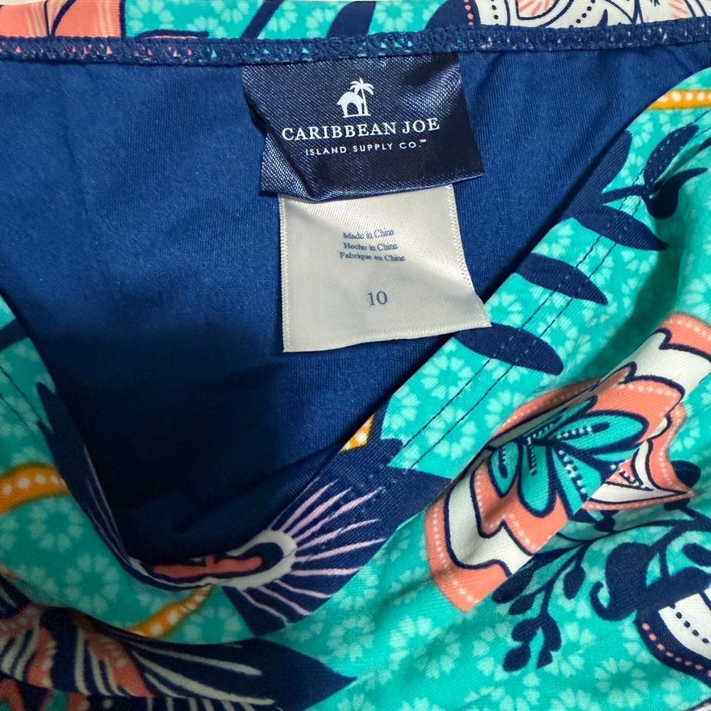 Caribbean Joe Teal & Coral Floral High-Waist Bikini Set - Picture 3 of 5